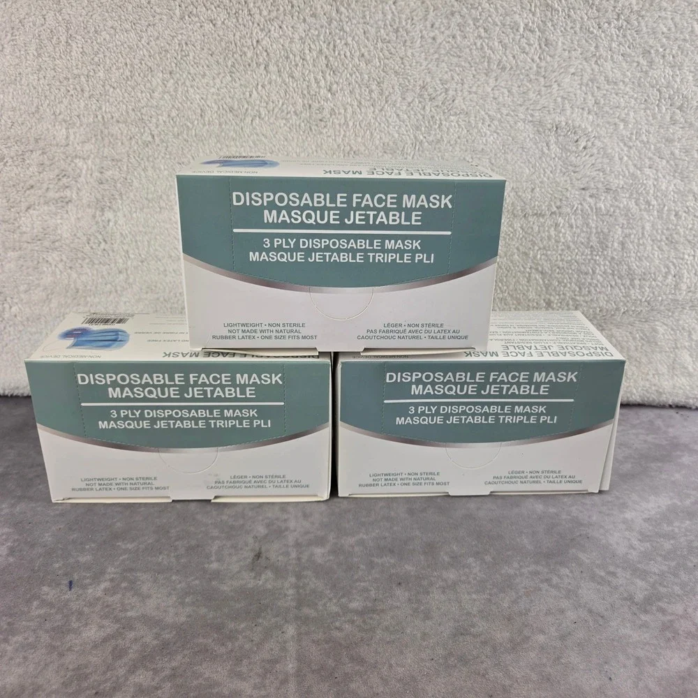 Lot of 3 Boxes Disposable 3 Ply Face Masks Blue 150 Total Pieces FM-01